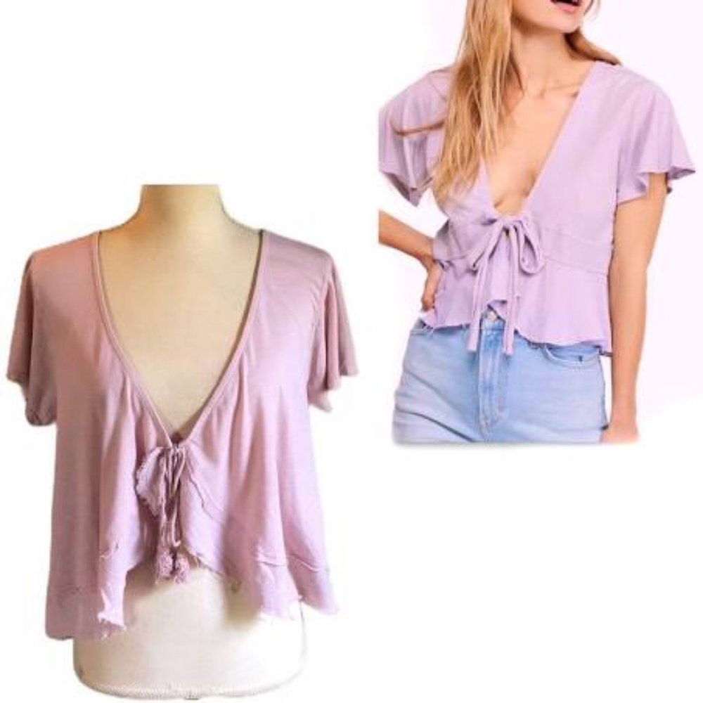 Free People Knot me tee in lilac sz XS NWT $58R - Picture 2 of 5